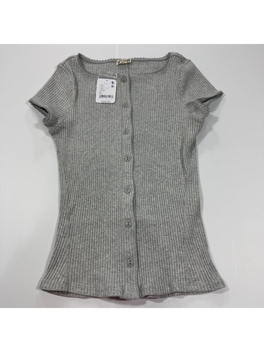 Free People Sweater Women's XS Gray Cotton Ribbed Knit Cardigan Winter Stretch